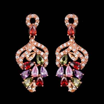 Colorful Zircon Long Exaggerated  Earrings