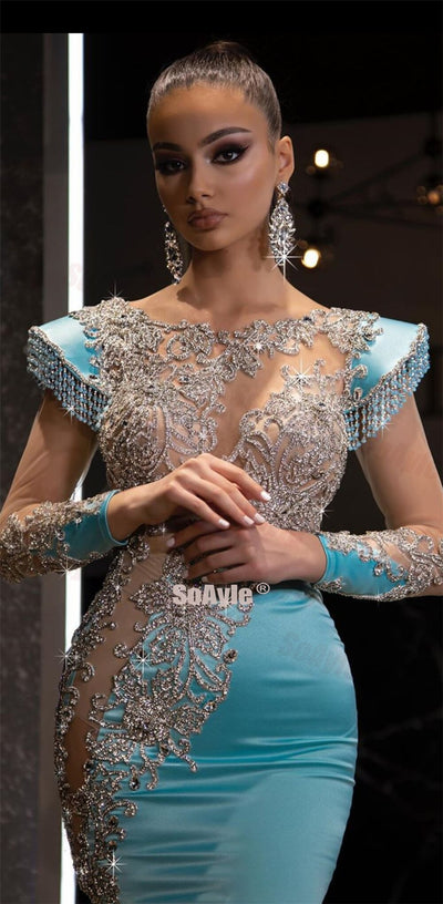 Dubai Arabic Luxurious Crystal Evening Dress
