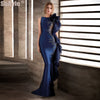 Dark Blue 3/4 Sleeveless Translucent Evening Gown Dress
