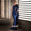 Dark Blue 3/4 Sleeveless Translucent Evening Gown Dress