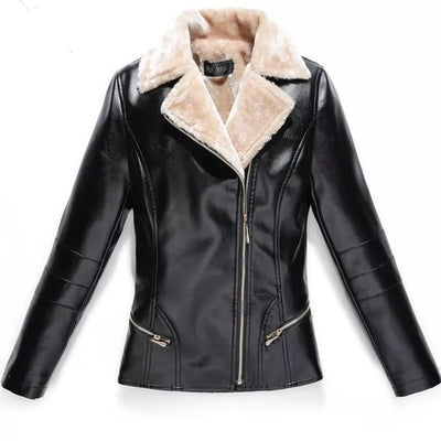 Women Leather Jacket Plus Velvet