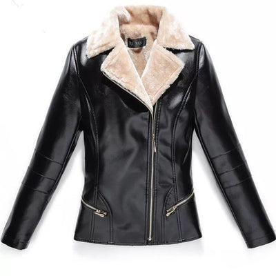Women Leather Jacket Plus Velvet - black / XL - black / 4XL - black / 5XL - black / 6XL - black / 7XL - black / L - black / XXL - black / XXXL