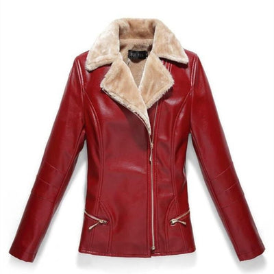 Women Leather Jacket Plus Velvet - red / XL - red / 4XL - red / 5XL - red / 6XL - red / 7XL - red / L - red / XXL - red / XXXL